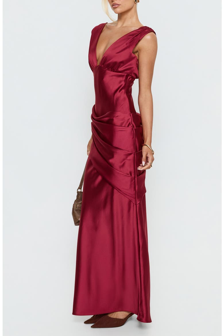False Alarm Plunge Asymmetrical Gown, Alternate, color, RED