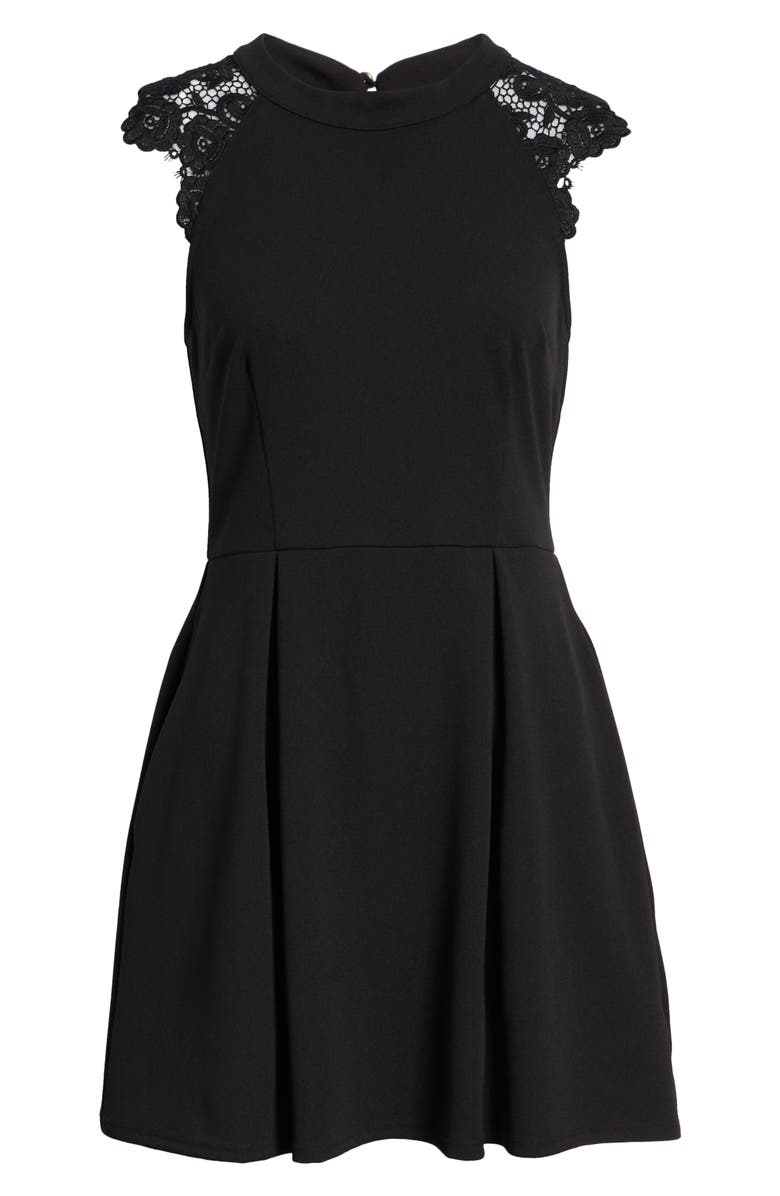 Speechless Lace Shoulder Fit & Flare Dress, Alternate, color,