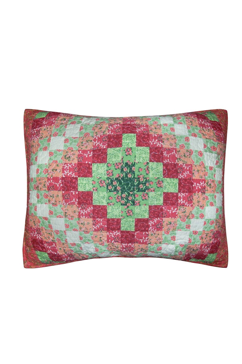 20" x 26" Ireland Pink Green Shabby Chic Cotton Standard Sham - Machine Washable, Main, color, Green