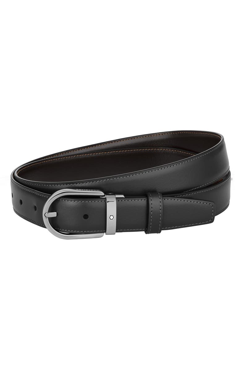 Montblanc Horseshoe Buckle Reversible Leather Belt, Main, color, Black