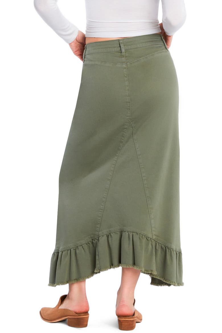 Pieced Ruffle Denim Maxi Skirt, Alternate, color, OLIVE