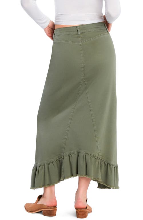 Wash Lab Denim Pieced Ruffle Denim Maxi Skirt In Olive