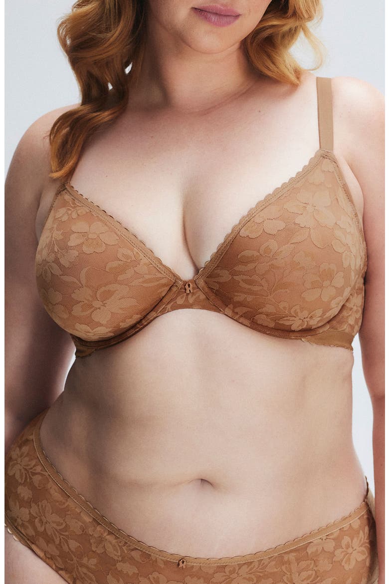 Lavish Lace Unlined Plunge Bra, Alternate, color, SWEET LATTE NUDE