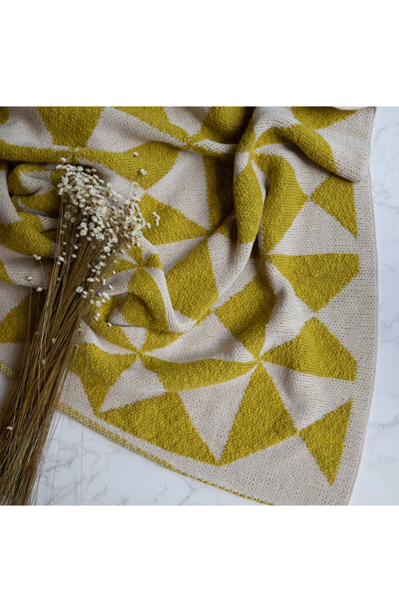 Pink Lemonade Trikona Organic Cotton Throw Blanket, Main, color, Bush Green