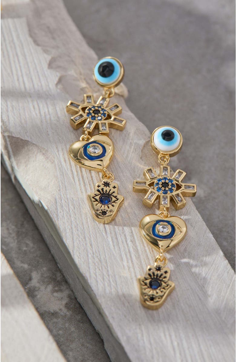 Alex and Ani Evil Eye Linear Earring, Alternate, color, Gold Blue