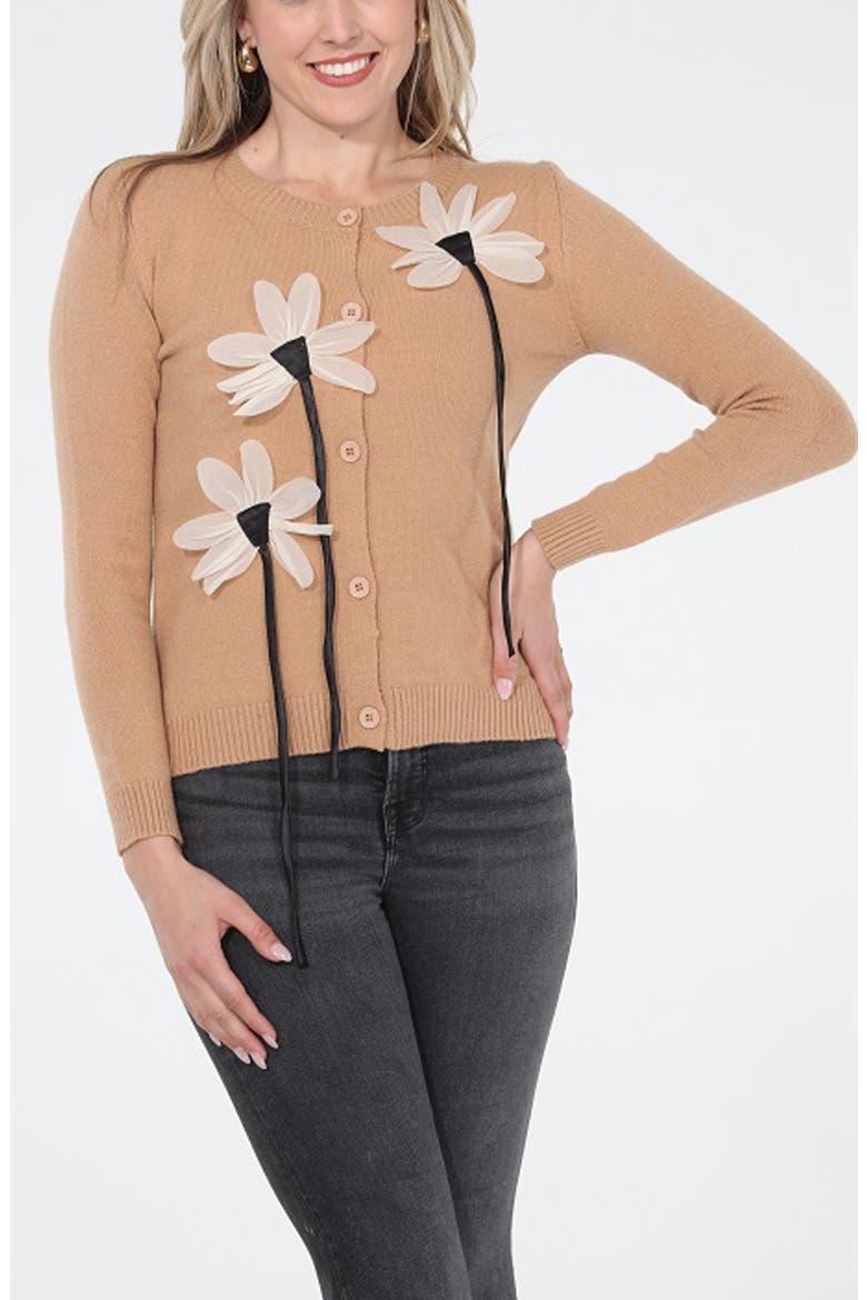 Floral Appliqué Cardigan, Main, color, BEIGE