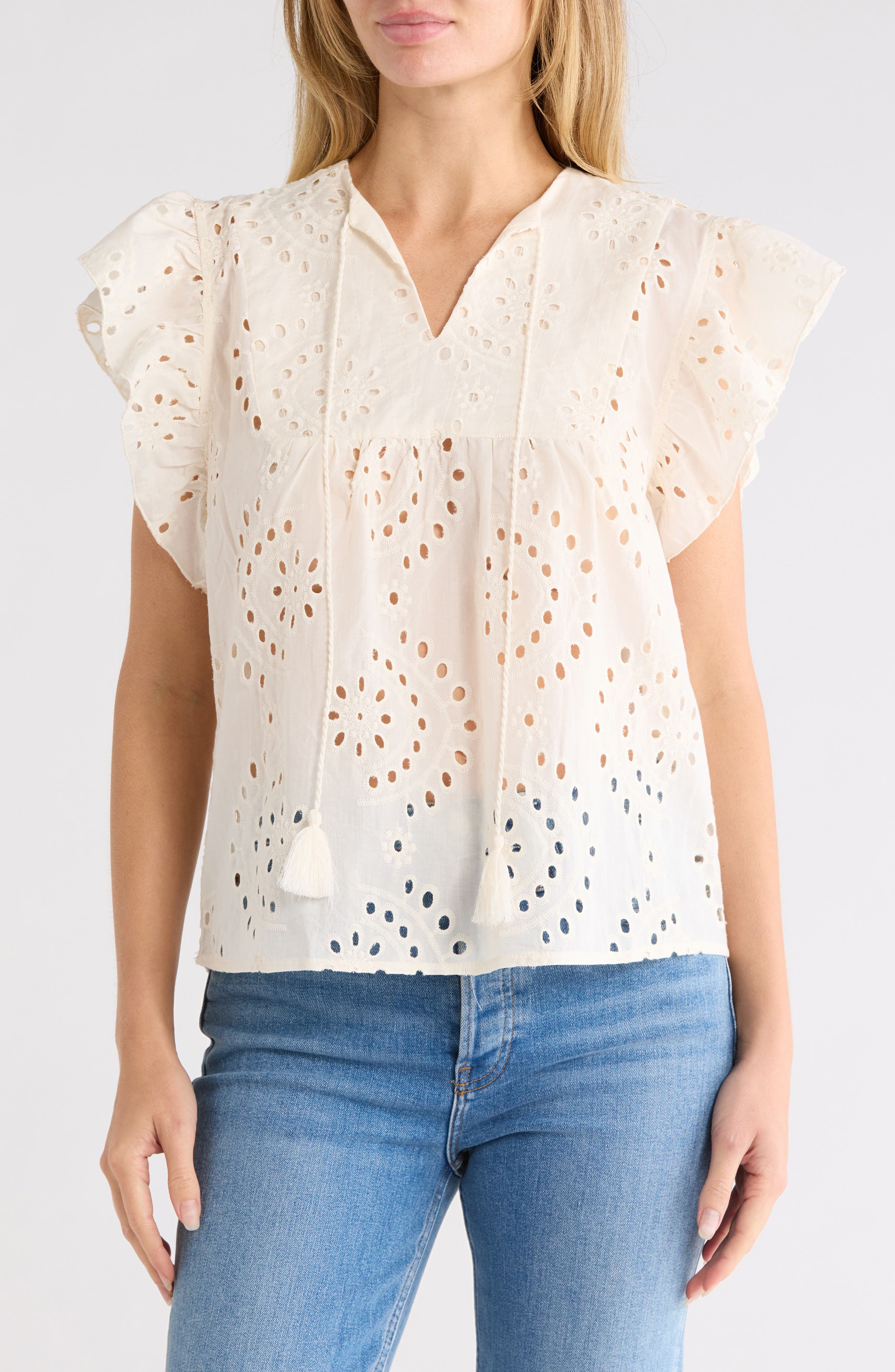 Eyelet Tie Front Cotton Top