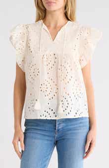 Eyelet Tie Front Cotton Top