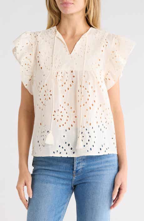 Eyelet Tie Front Cotton Top
