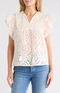 Forgotten Grace Eyelet Tie Front Cotton Top