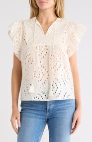 Forgotten Grace Eyelet Tie Front Cotton Top