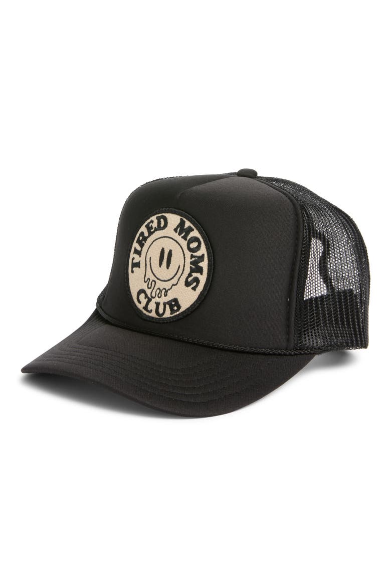 Tired Moms Club Patch Trucker Hat, Main, color, BLACK
