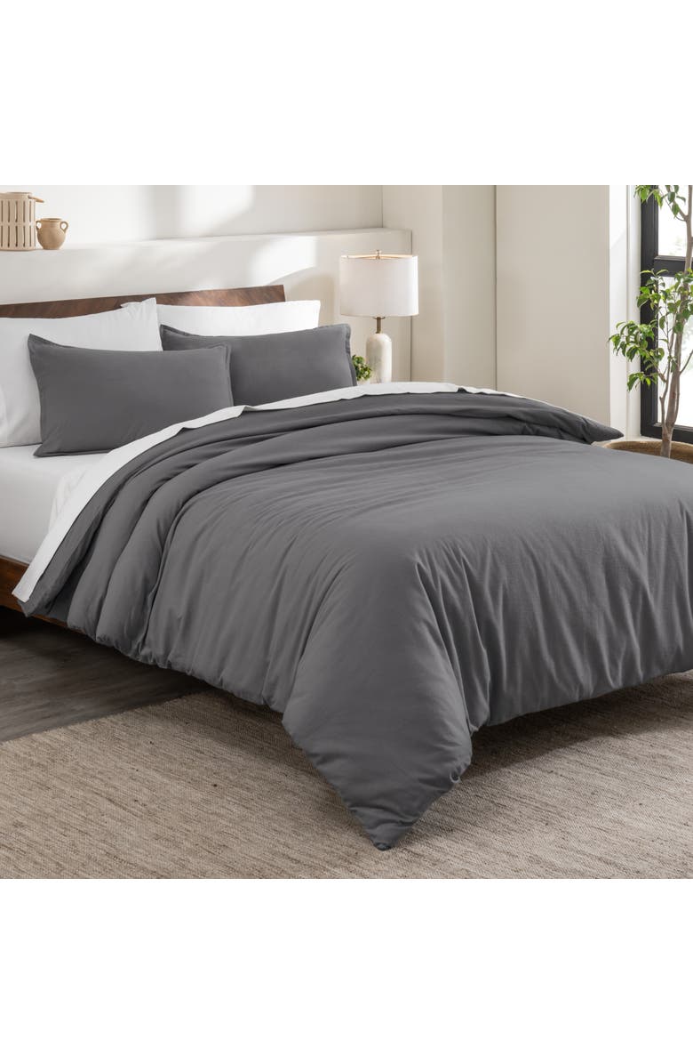 Bare Home 100% Cotton Flannel Duvet Cover & Sham Set, Alternate, color, Grey