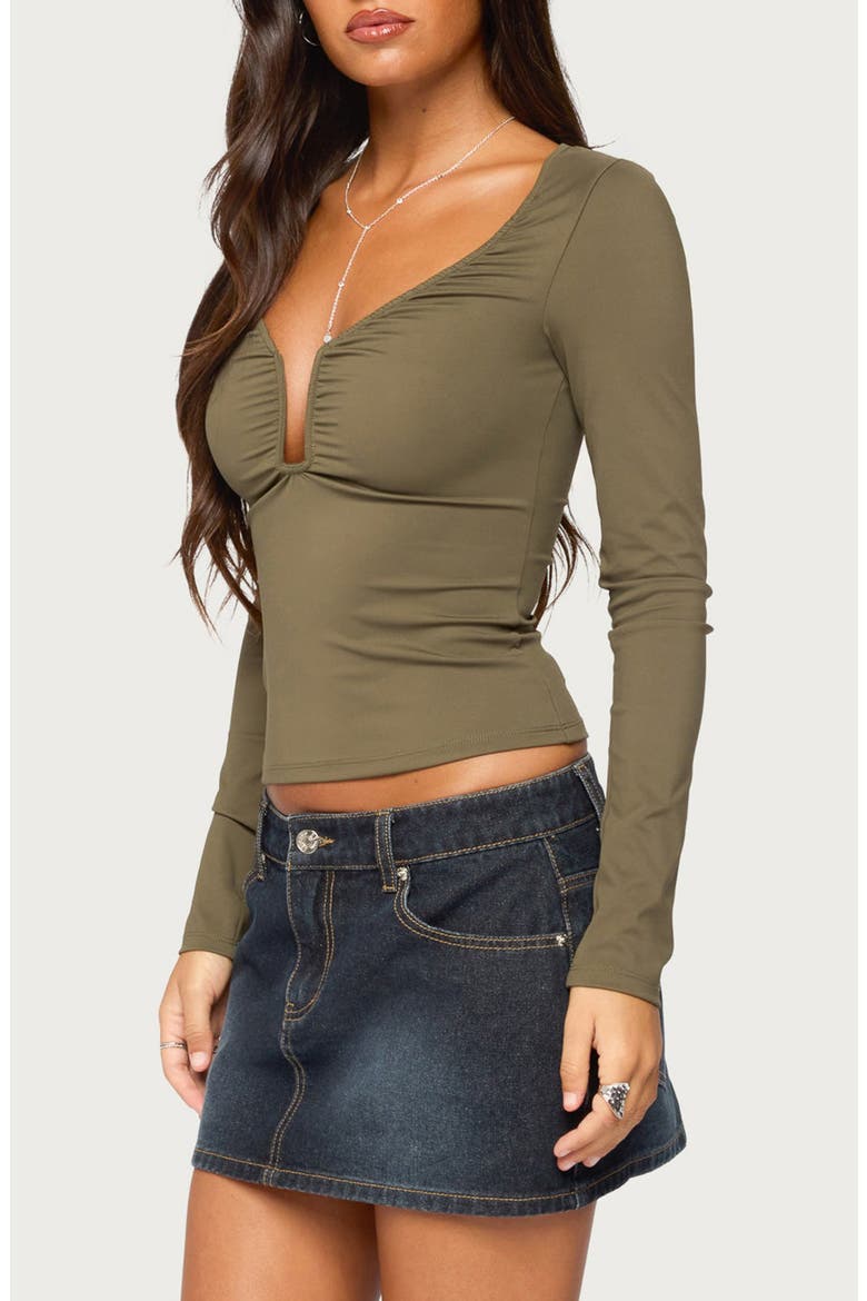 Blyss Curved U Long Sleeve Top, Alternate, color, OLIVE