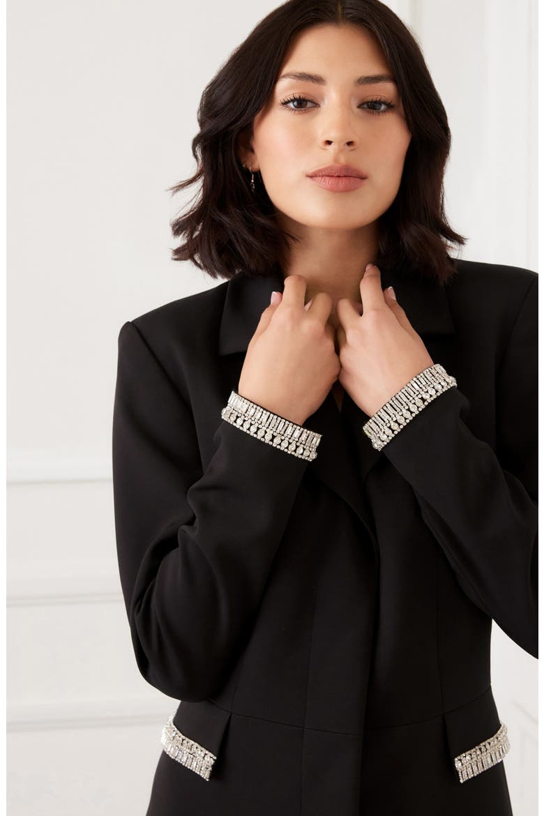 Rhinestone Detail Long Sleeve Crepe Blazer Dress, Alternate, color, BLACK
