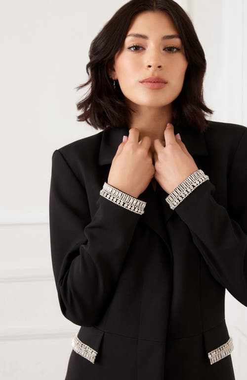 Karen Kane Rhinestone Detail Long Sleeve Crepe Blazer Dress In Black