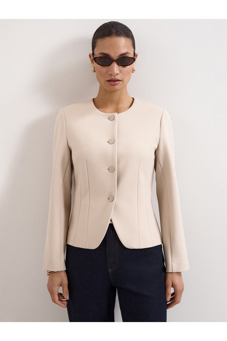 Carla Sculpted Ponte Jacket, Main, color, Stone