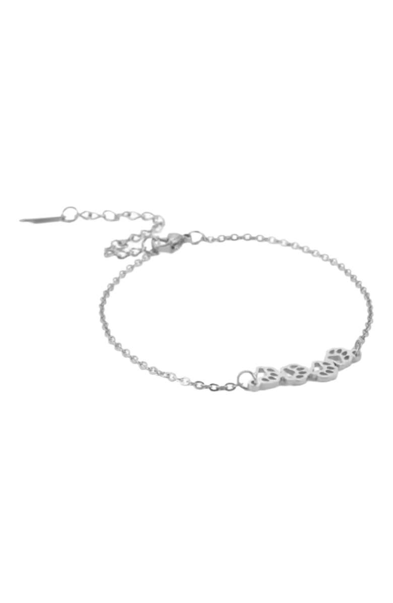Hollywood Sensation Pawsy Daisy Paw Print Link Chain Bracelet, Main, color, Silver