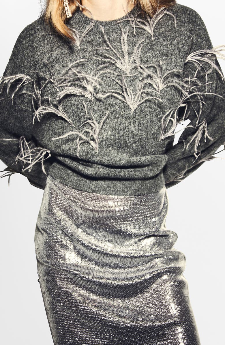 MANGO Feather Detail Sweater, Main, color, Medium Heather Grey