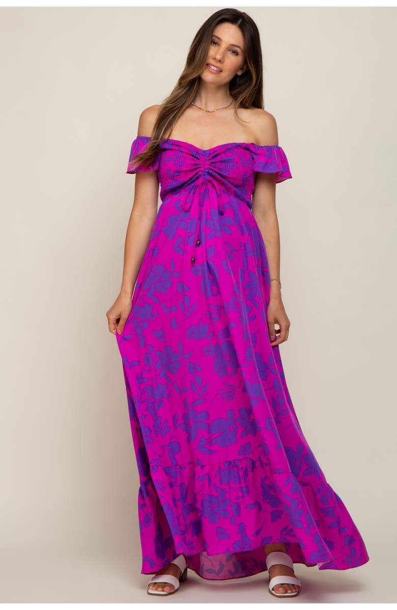 PinkBlush Floral Smocked Cinched Top Maxi Dress, Alternate, color, Magenta