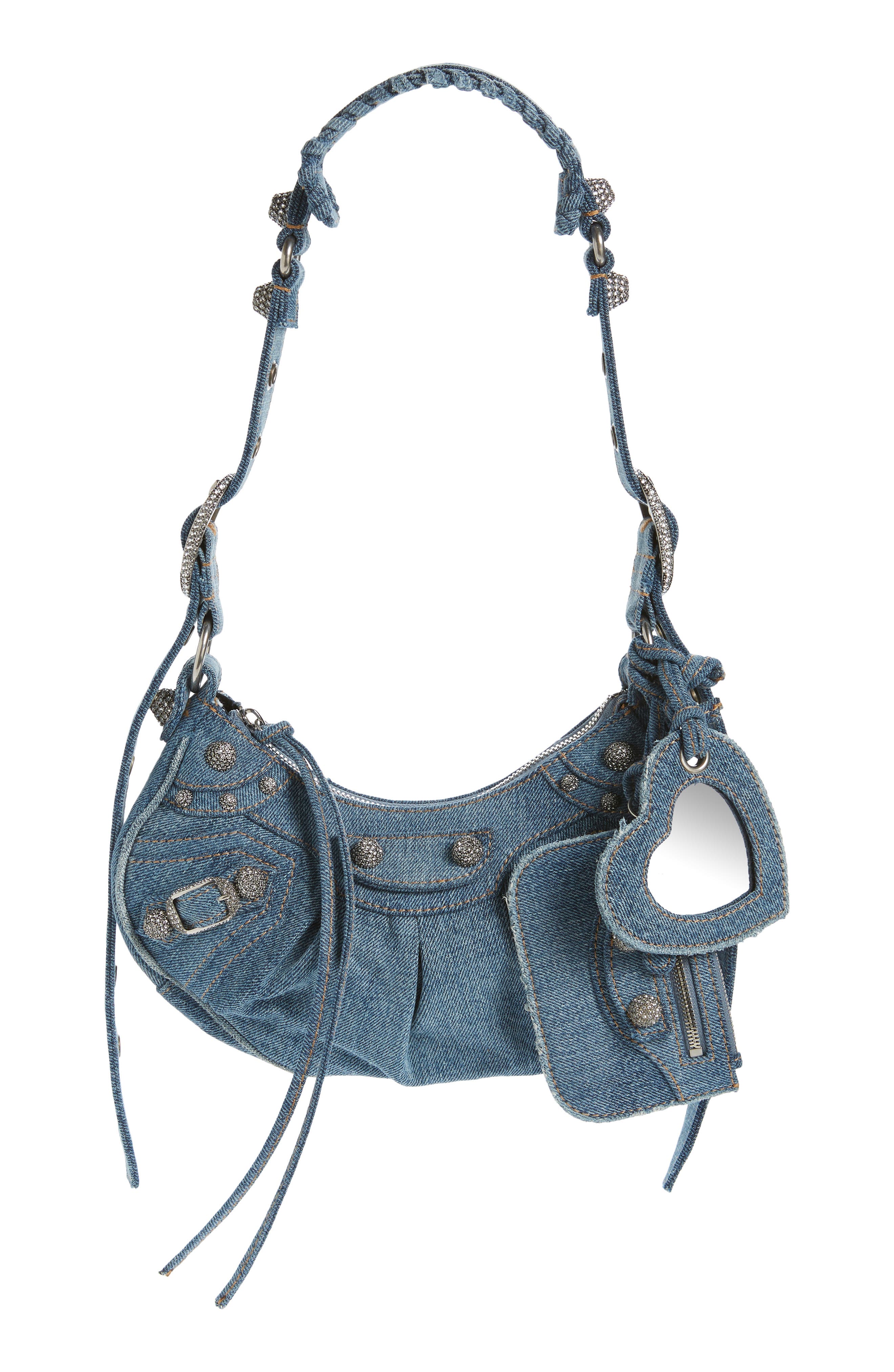Balenciaga Extra Small Cagole Denim Shoulder Bag, Main, color, 