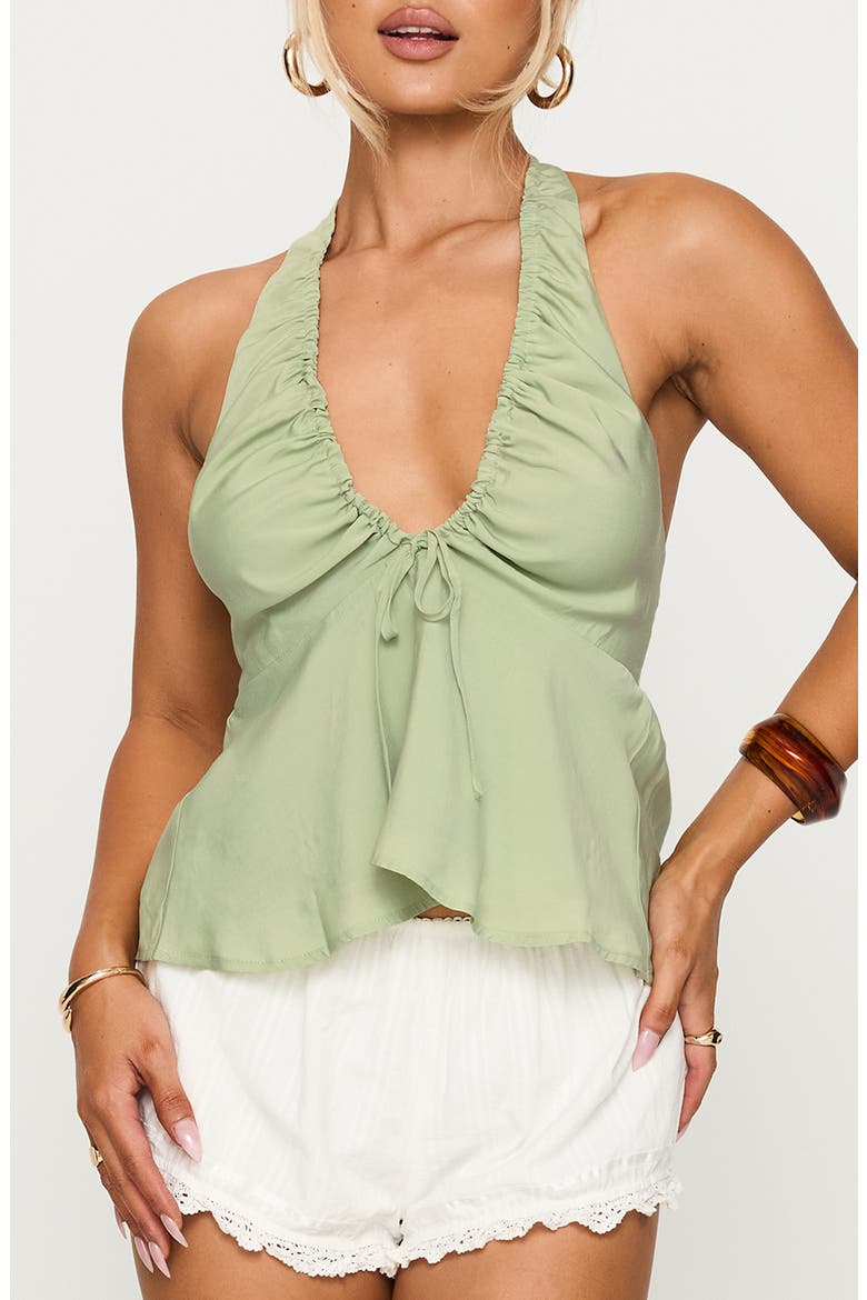 Gadot Ruched Halter Top, Main, color, GREEN