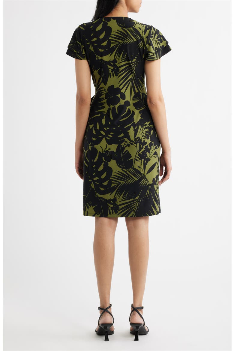 Flutter Sleeve Faux Wrap Dress, Alternate, color, BAY LEAF / ANNE BLACK