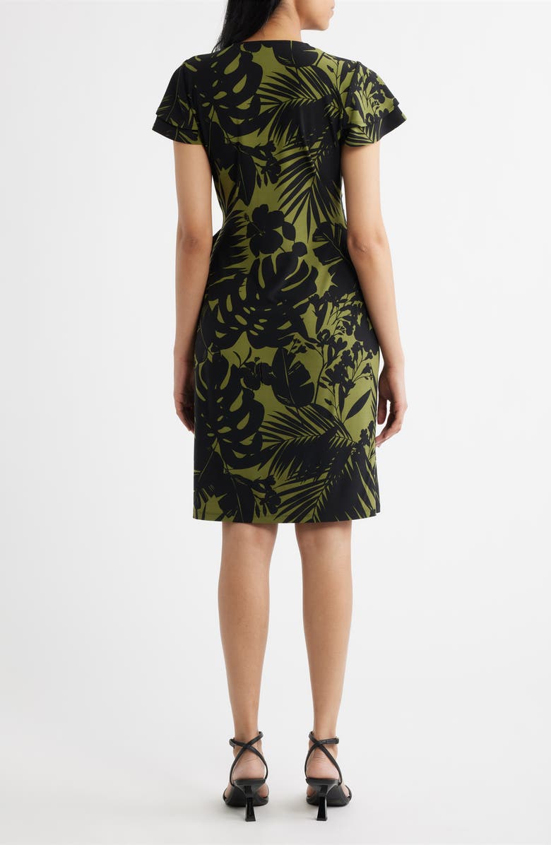 Anne Klein Flutter Sleeve Faux Wrap Dress, Alternate, color, Bay Leaf / Anne Black