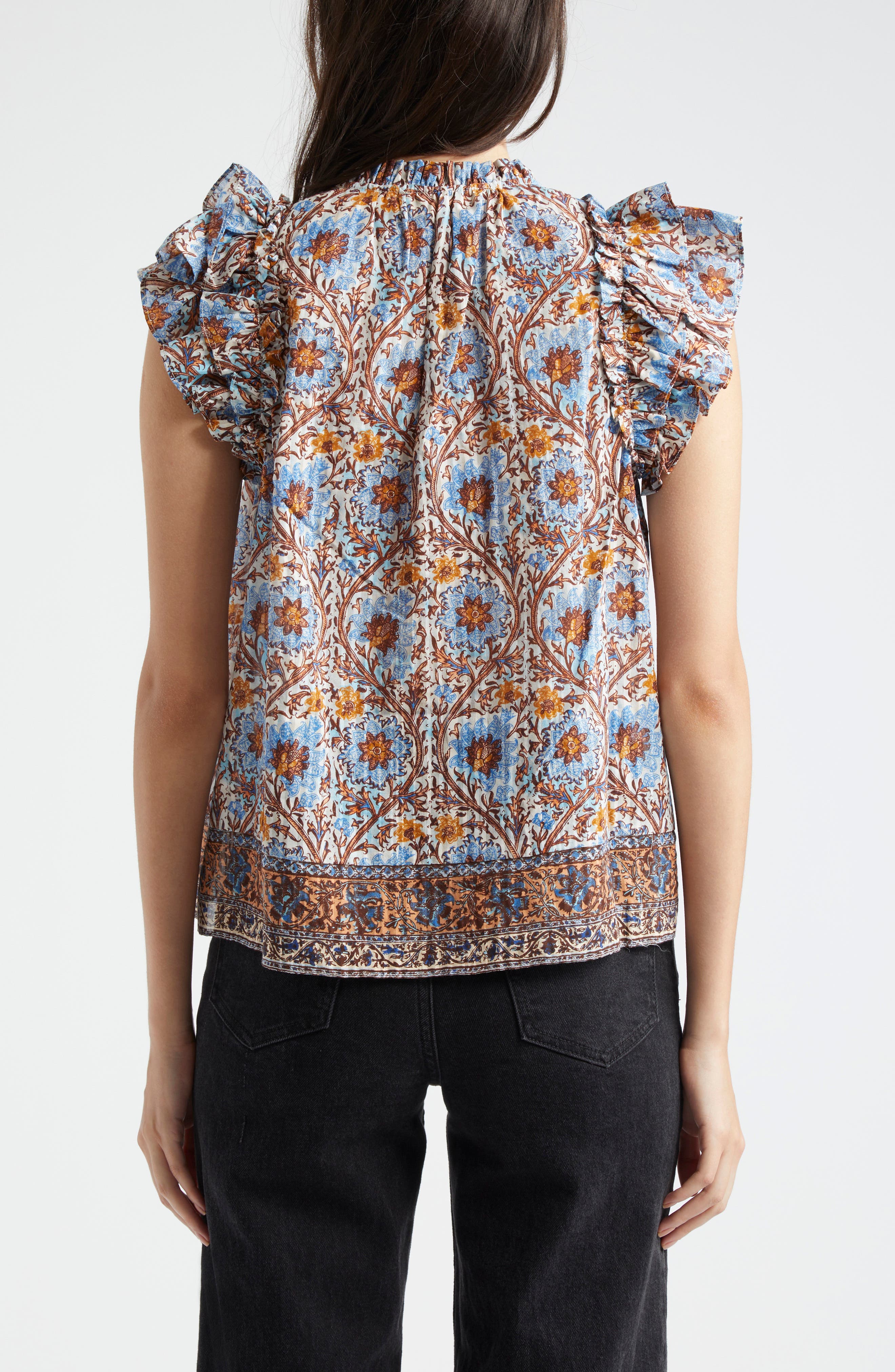 Fleur Floral Ruffle Shoulder Split Neck Top - image 2