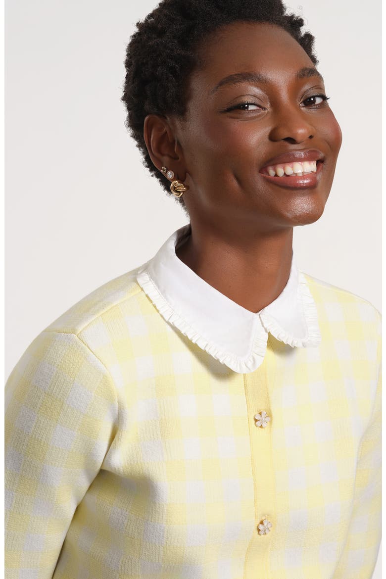 Mixed Media Gingham Cardigan, Alternate, color, WHITE MULTI