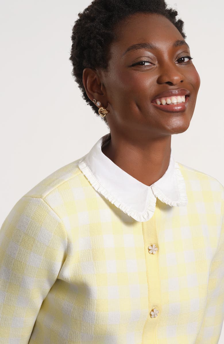 Isaac Mizrahi New York Mixed Media Gingham Cardigan, Alternate, color, White Multi