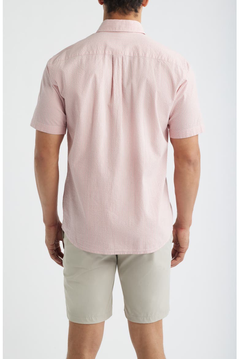 Coast Stripe Short Sleeve Cotton & Lyocell Seersucker Button-Up Shirt, Alternate, color, VENETIAN PINK