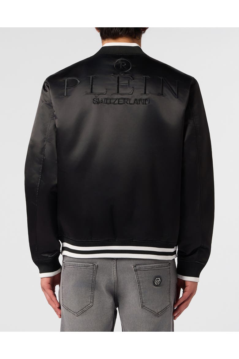 Satin College Bomber Plein Logo Men, Alternate, color, black