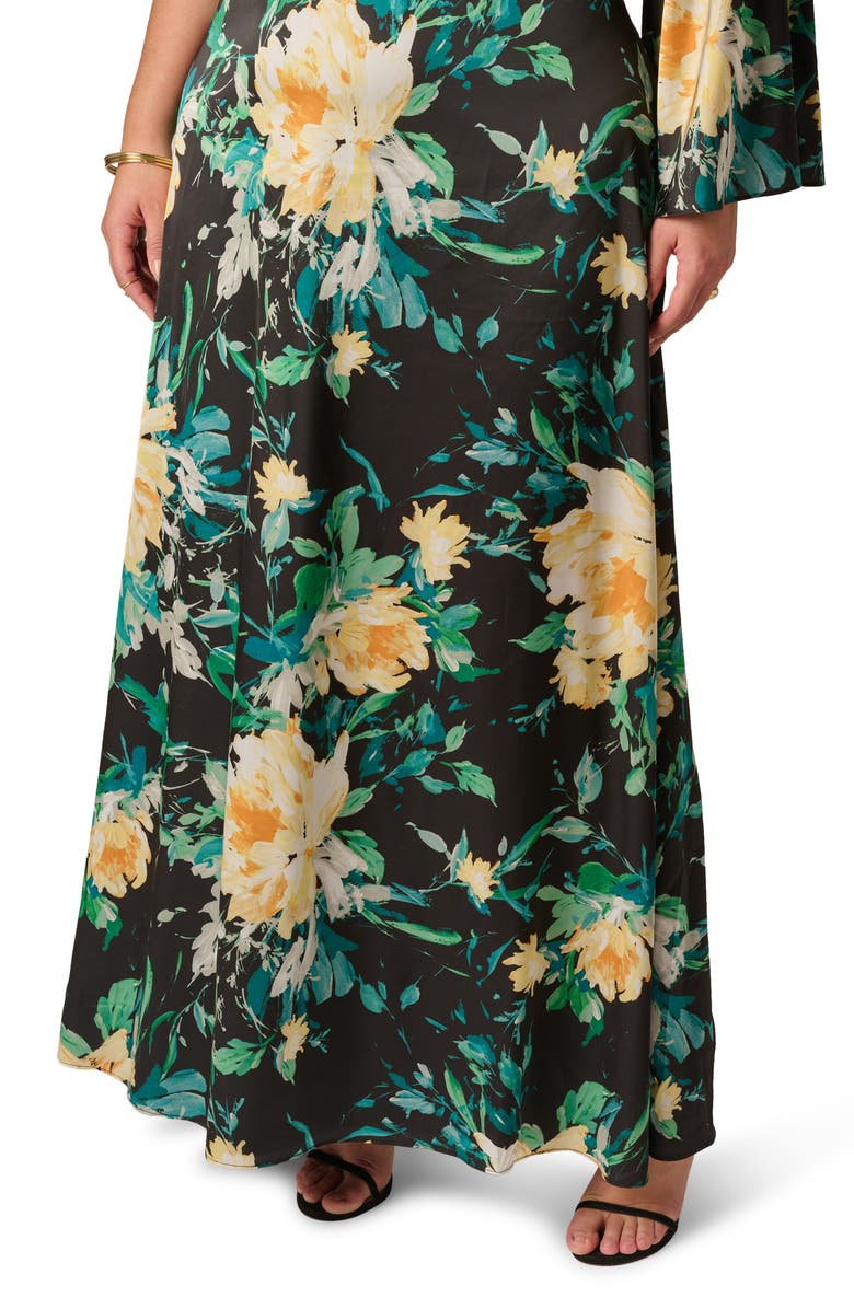 Adrianna Papell Floral Print One-Shoulder Gown, Alternate, color, Black Multi