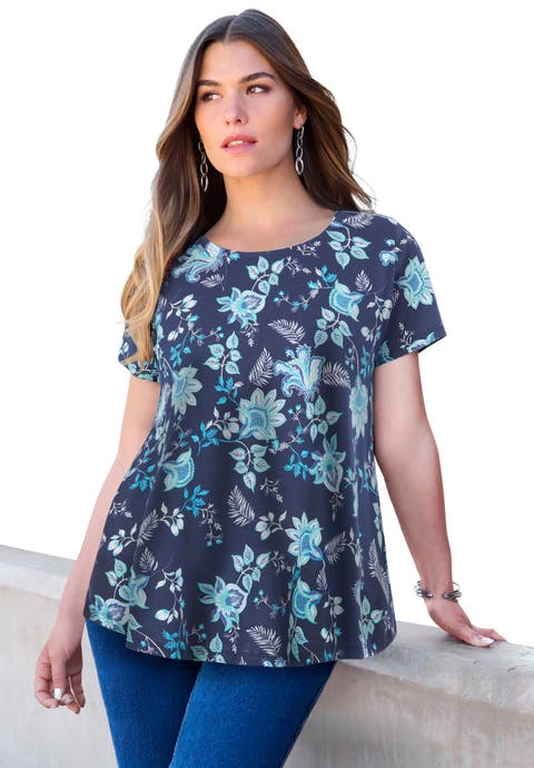 Plus Size Ultimate Cotton Crewneck Short Sleeve Swing Tee (Plus)