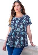 Roaman's Plus Size Ultimate Cotton Crewneck Short Sleeve Swing Tee