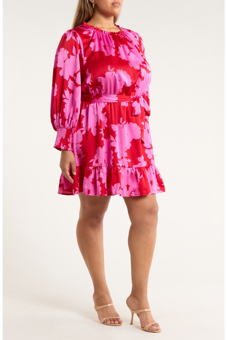 Burning Love Floral Print Long Sleeve Minidress, Alternate, color, CHERRY-PINK