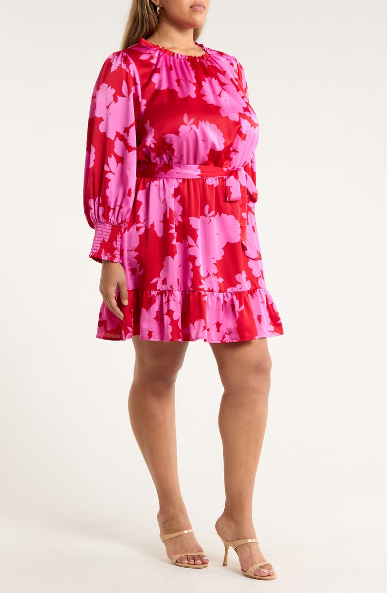 SUGARLIPS Burning Love Floral Print Long Sleeve Minidress, Alternate, color, Cherry-Pink