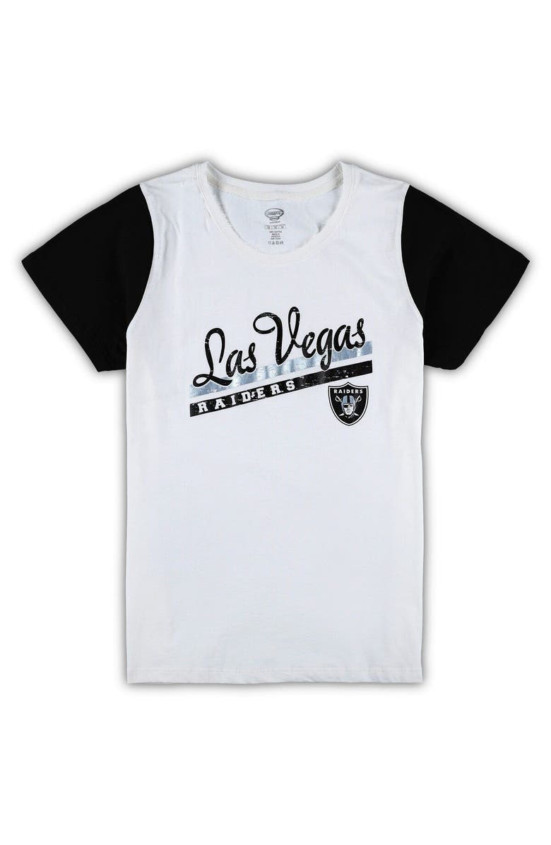 CONCEPTS SPORT Women's Concepts Sport White/Black Las Vegas Raiders Plus Size Downfield T-Shirt & Shorts Sleep Set, Alternate, color,