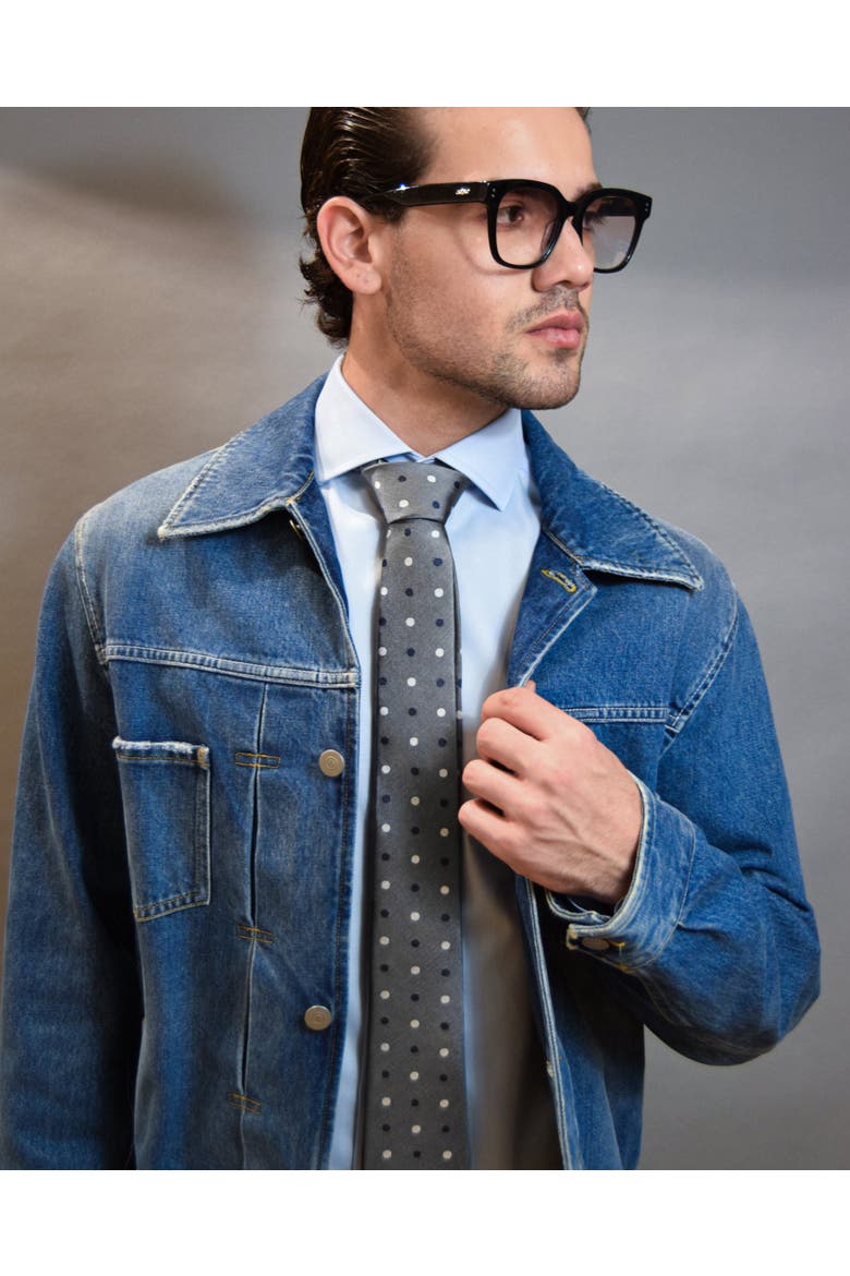 Polka Dot Silk Jacquard Tie, Alternate, color, Grey