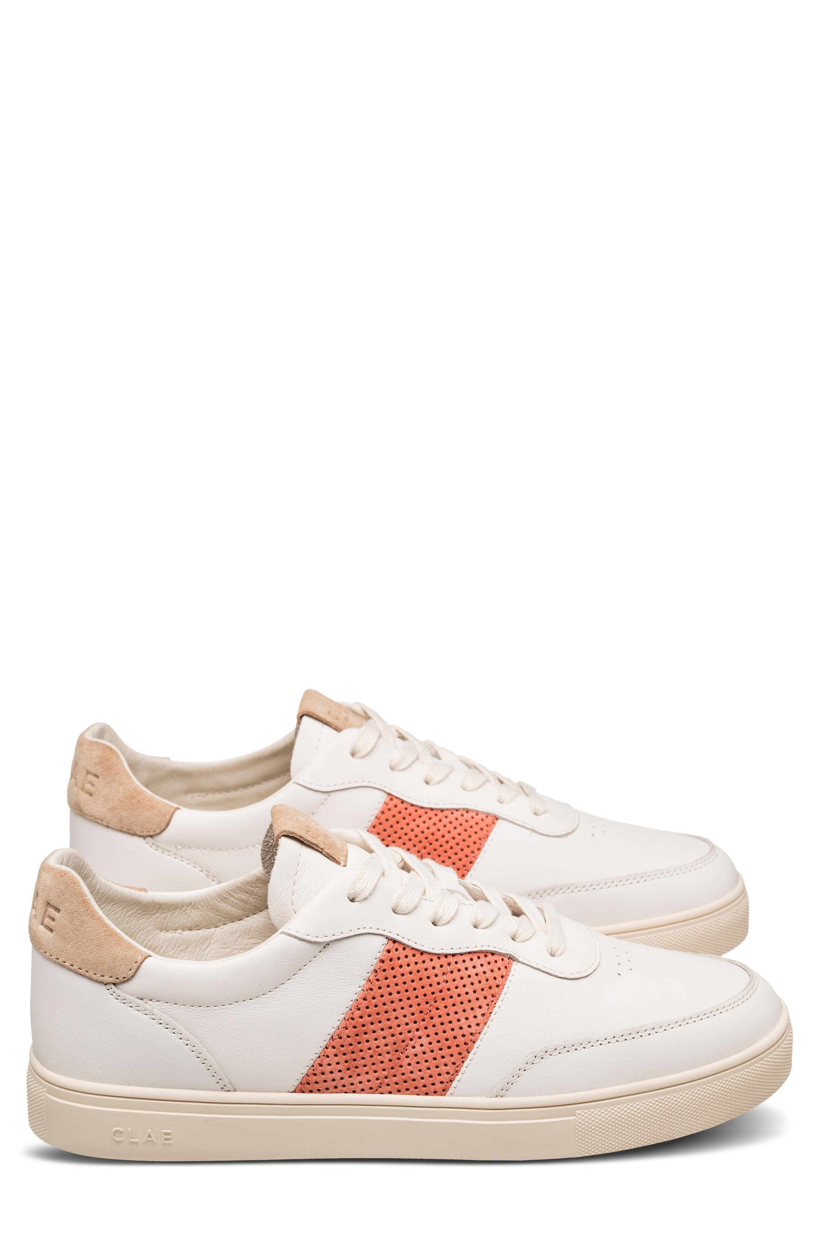 CLAE Davis Perforated Leather Sneaker, Alternate, color, Off White Safari Camellia
