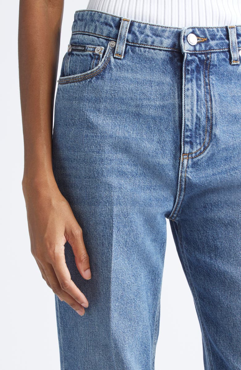 Dolce&Gabbana Pleated High Waist Wide Leg Denim Trousers, Alternate, color, S9001 Blue