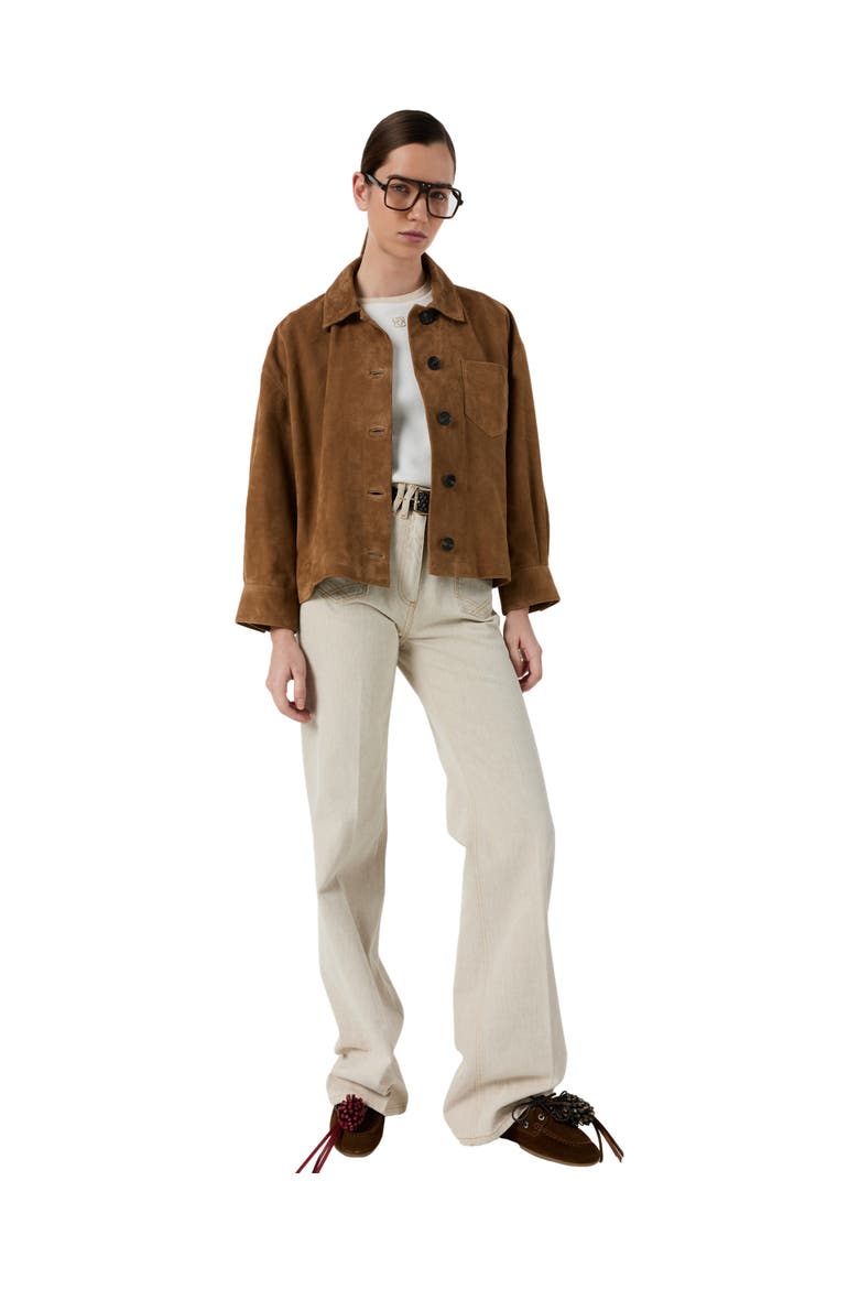 Tanael Suede Leather Jacket, Alternate, color, Straw