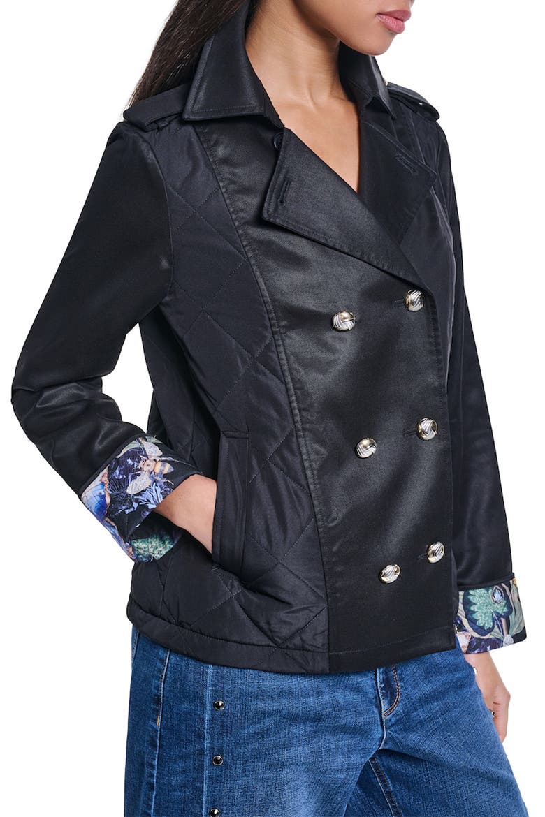 Cropped Quilted Trench Jacket, Alternate, color, BLACK