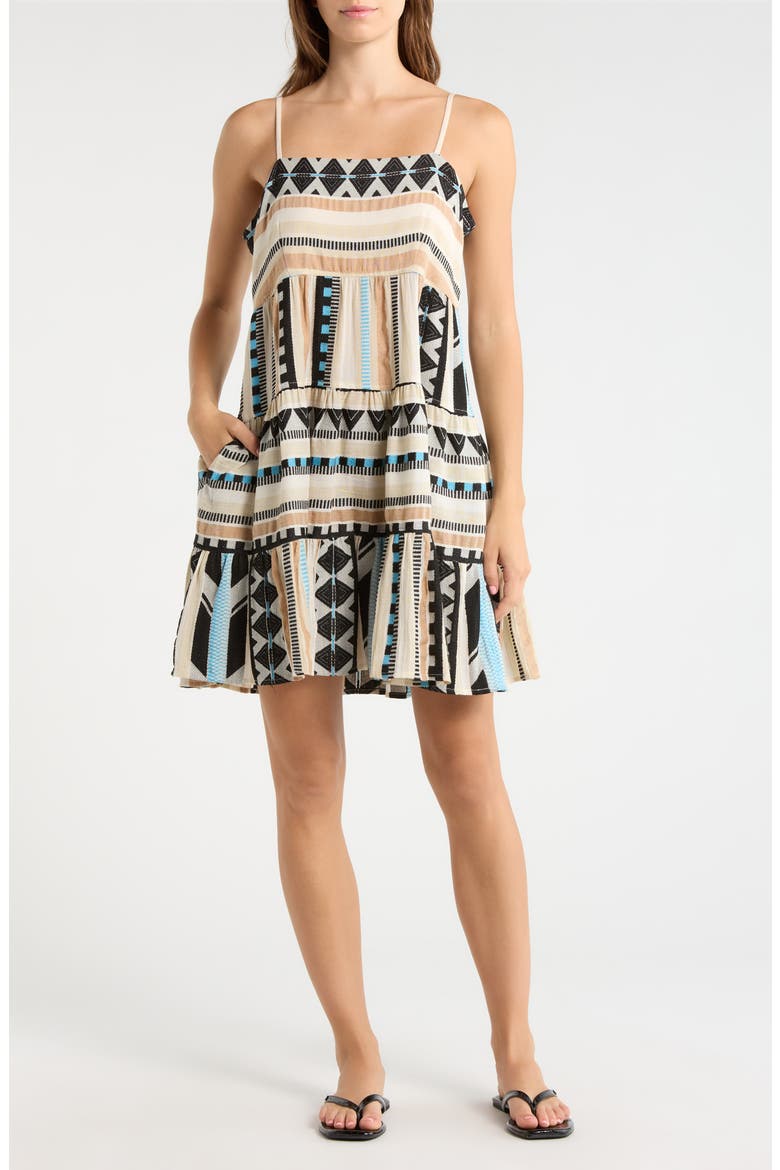 Tiered Cotton Cover-Up Dress, Main, color, NEUTRAL AZTEC