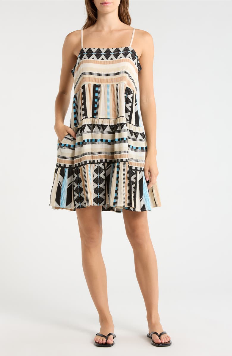 Elan Tiered Cotton Cover-Up Dress, Main, color, Neutral Aztec