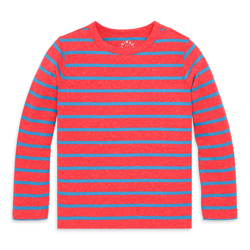 Primary Kids Heathered Long Sleeve Stripe Tee In Red