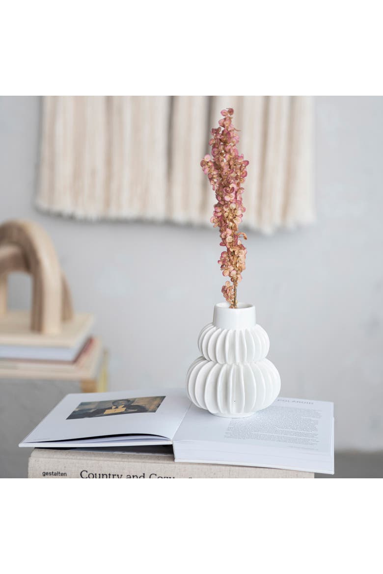 Stoneware Vase with Half Circle Pleated Design, White, Alternate, color, White