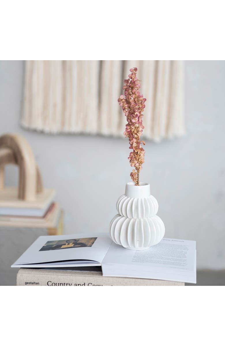 Storied Home Stoneware Vase with Half Circle Pleated Design, White, Alternate, color, White