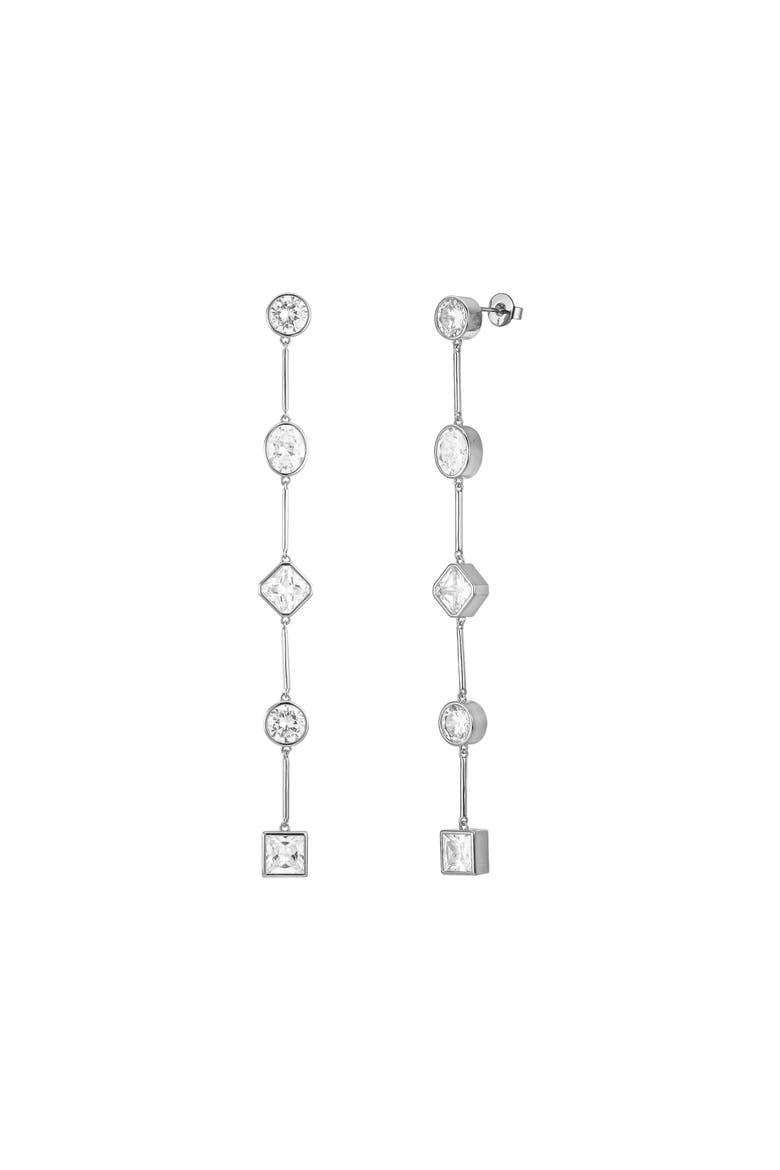 Carmela Bezel Crystal Drop Earrings, Main, color, Silver